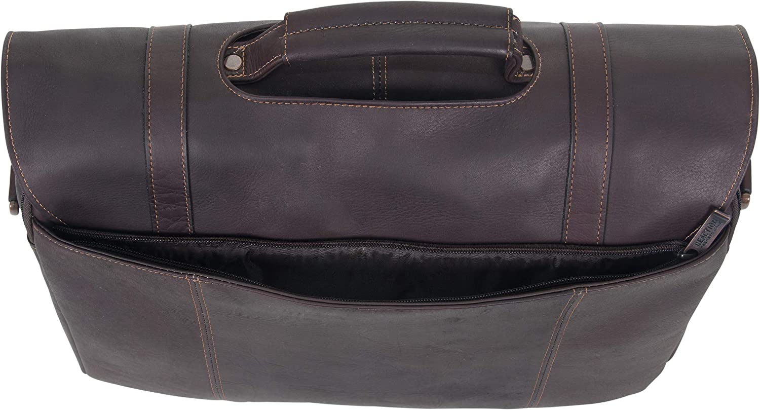 Kenneth Cole Reaction Show Business Full-Grain Colombian Leather Dual Compartment Flapover 15.6-inch Laptop Business Portfolio, Cognac - Image 8